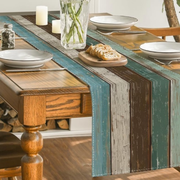 NWT Rustic Blue and Brown Striped Table Runner - Picture 1 of 4